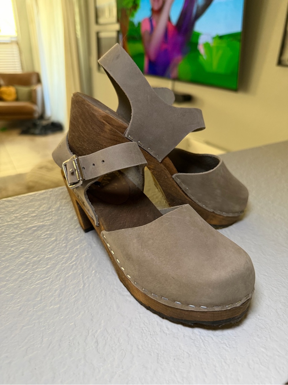 Lotta from Stockholm Taupe Suede Mary Jane Clogs